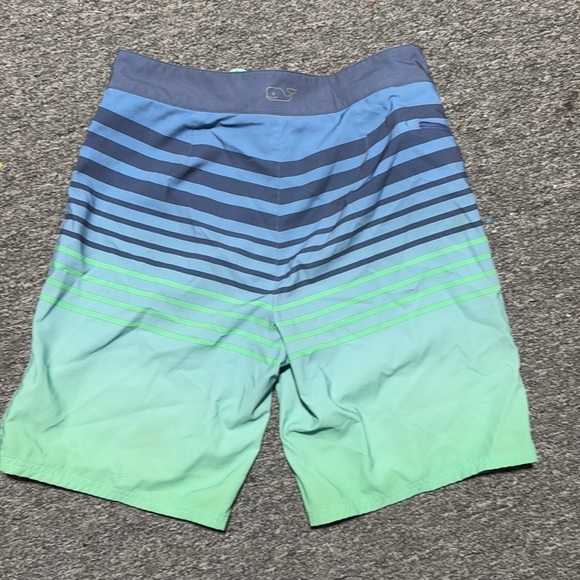 Vineyard Vines Mens Size 30 Stretch Board Shorts Striped Blue Green - Picture 3 of 3